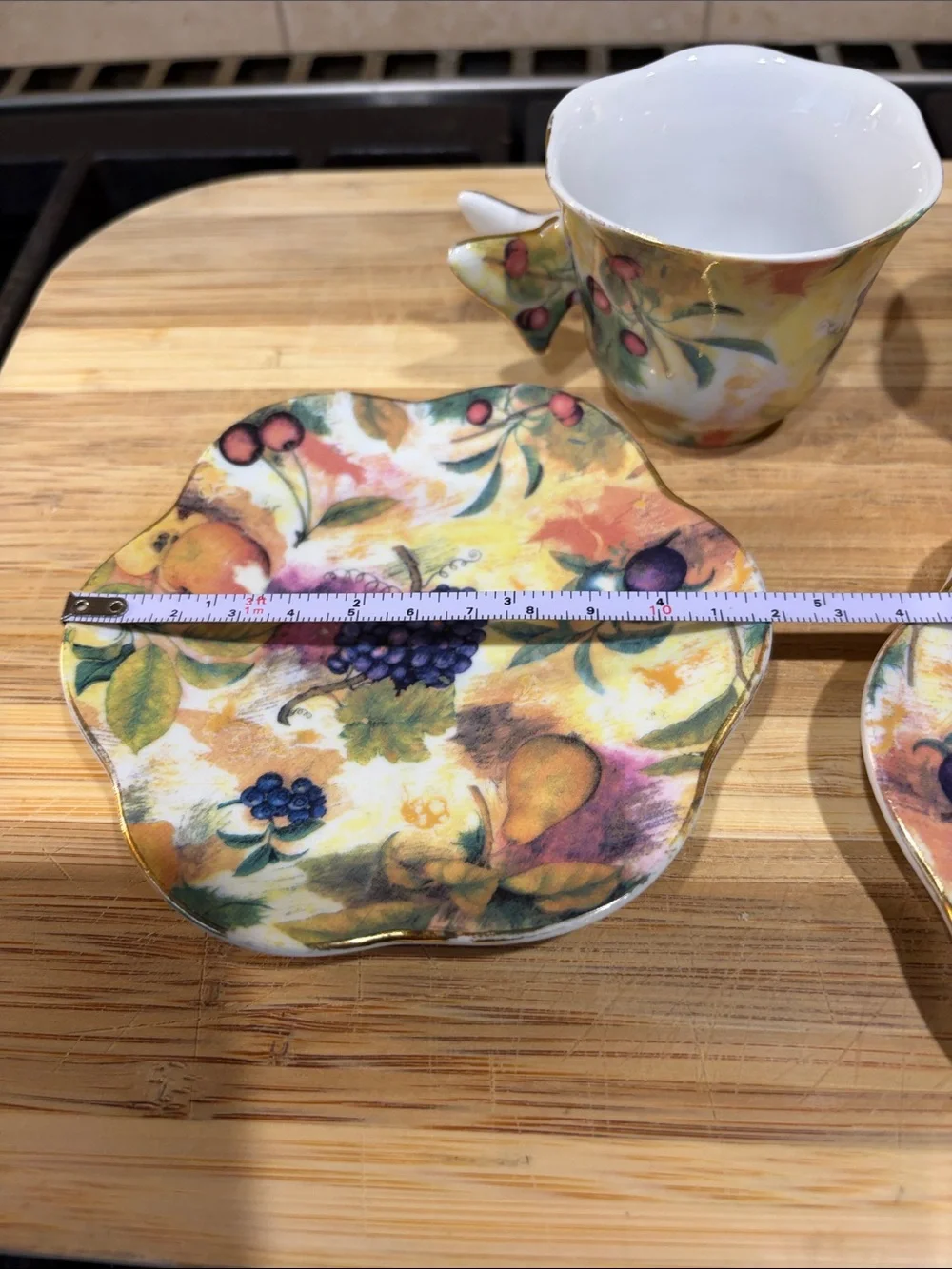 Formalities by Baum Brothers Butterfly Handles Fruit Espresso Cup & Saucer Set 2